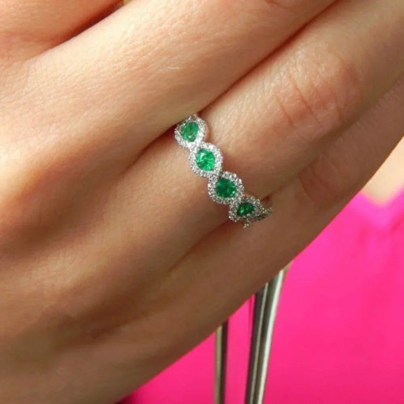 💍 Hot Shiny Weave Wave Green Trendy Silver Ring for Women, VIP098 - Picture 2 of 4